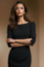 GINGER black fitted sheath midi dress with 3/4 sleeves