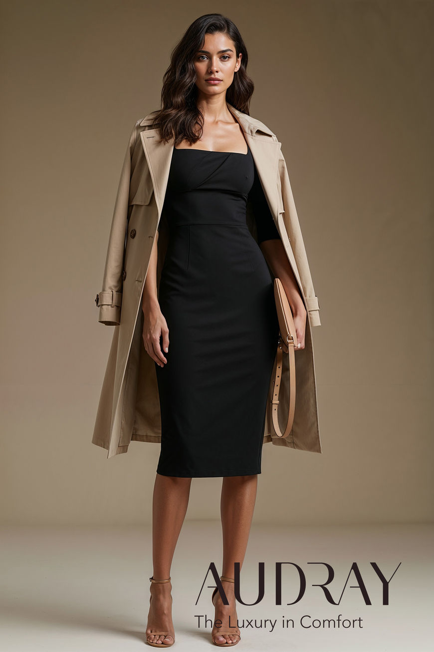 JOAN black fitted sheath dress work with 3/4 sleeves