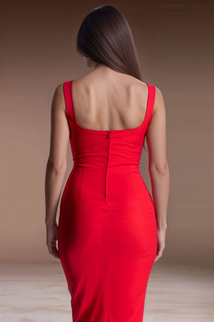 BRIGITTE red fitted sheath mididress