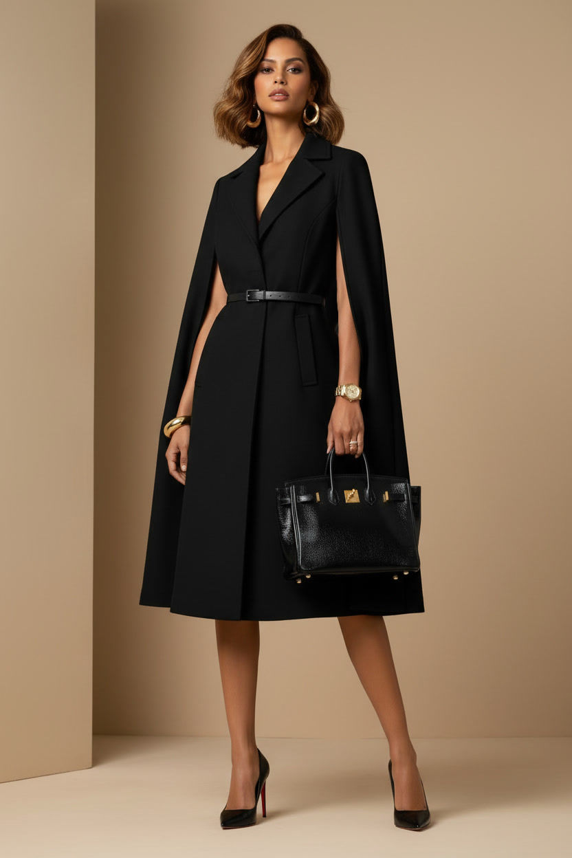 GARBO COAT - black classy Cape Coat