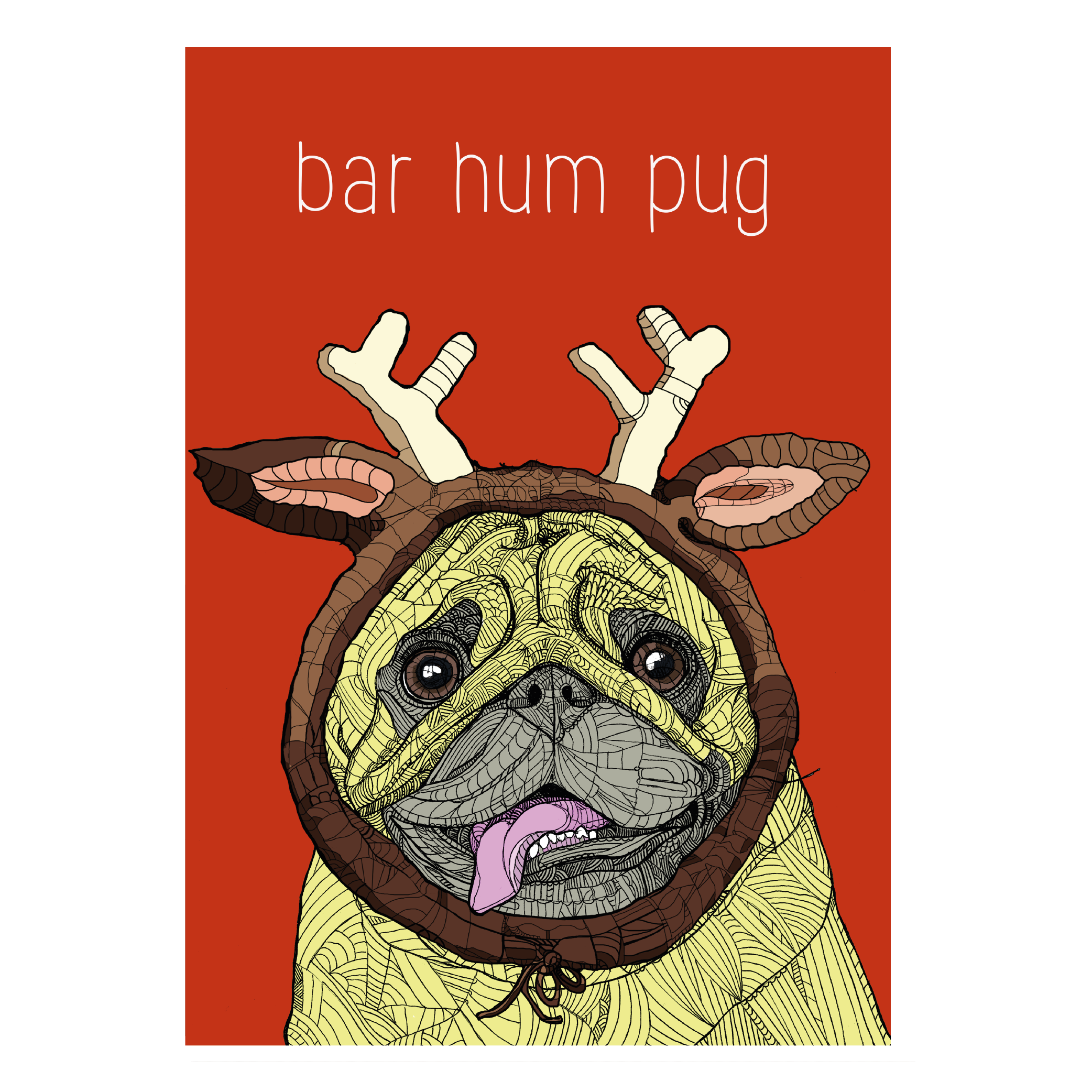 Bar Hum Pug - Large A5 Card