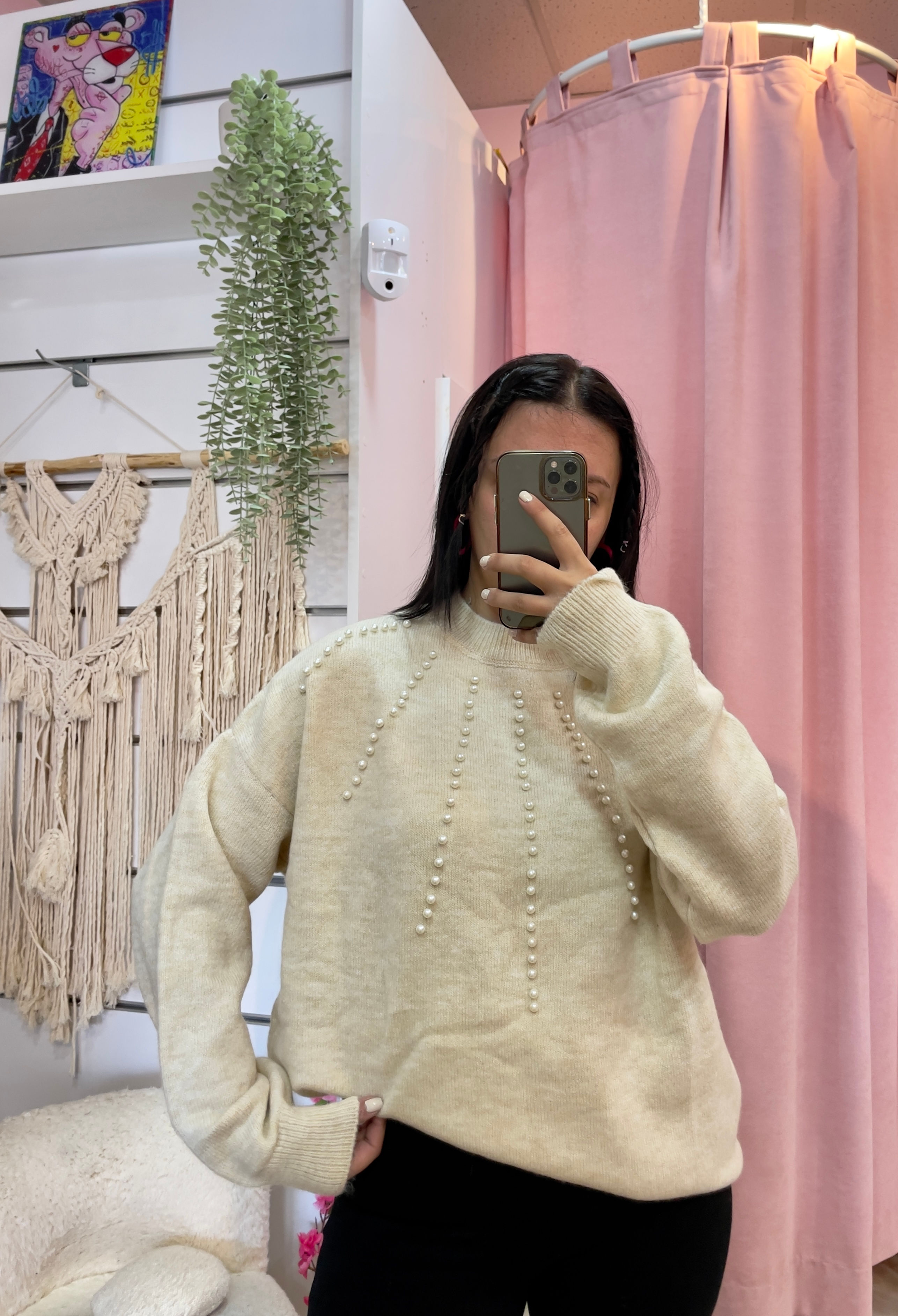 Bej İnci Detaylı Triko