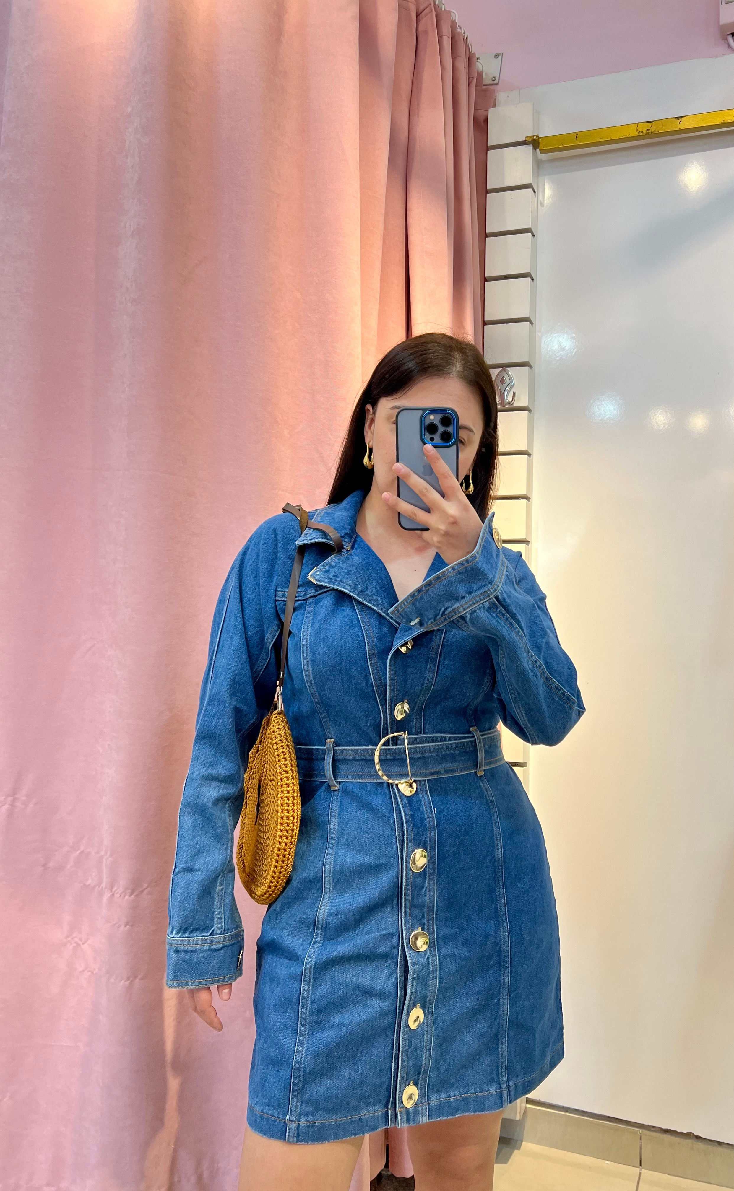 Mavi Gold DüğmeDetaylı Denim Elbise