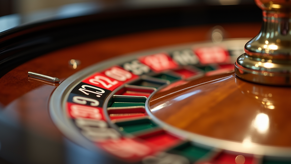 Close-up view of a classic roulette wheel with vibrant colors