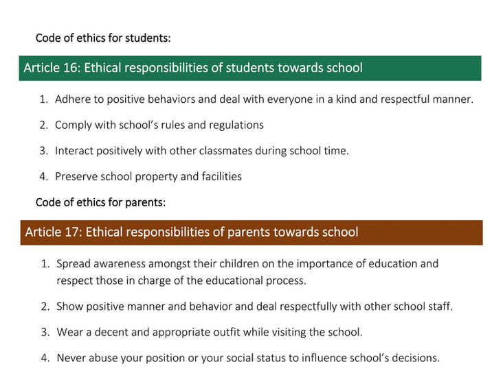Code of Ethics (Parents and Students)