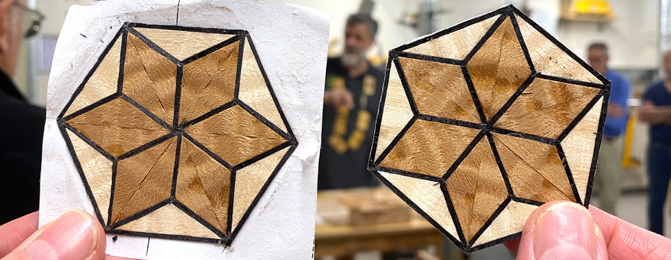 A pair of repeating patterns. The right one is correct, but the left shows a misaligned pattern