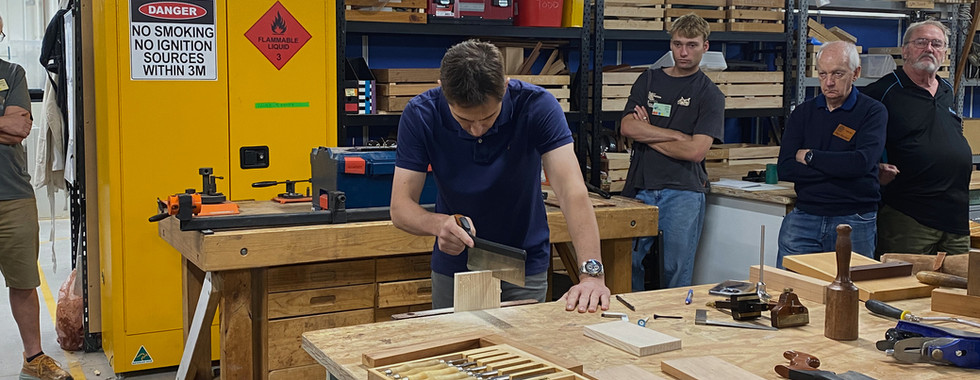 Dave demonstrating that the saw follows the direction of the elbow