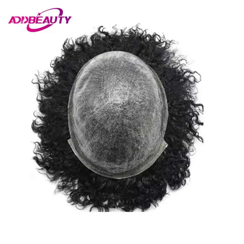 Thumbnail: Afro Men Toupee Human Hair Curly Thin Skin PU Men's Capillary Prosthesis With