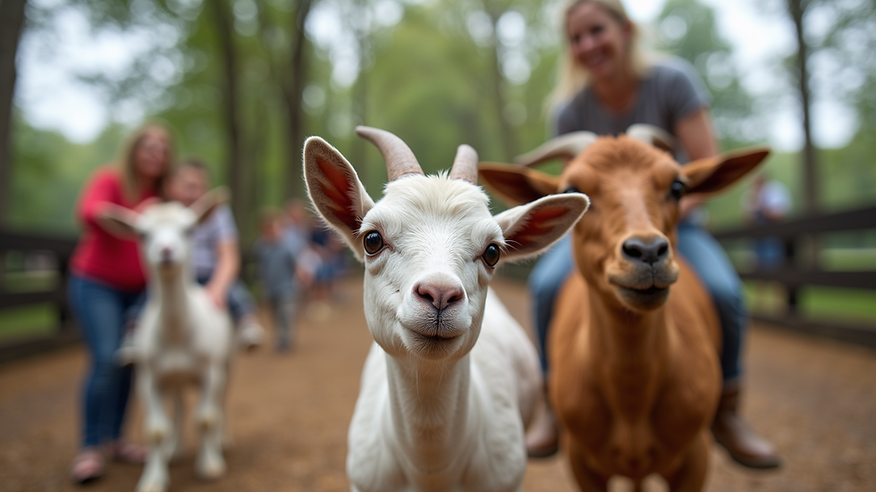 Eye-level view of a family enjoying a petting zoo at Arlington Mini Farm
