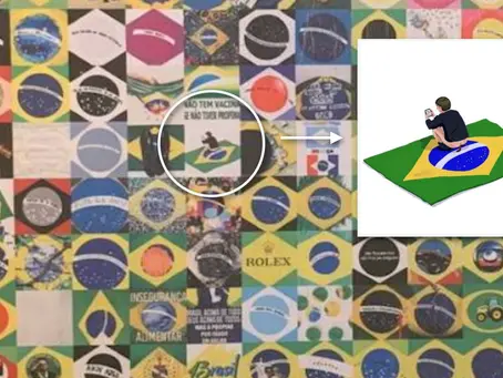 Caixa faz exposição com Arthur Lira em lata de lixo e Bolsonaro defecando na bandeira brasileira