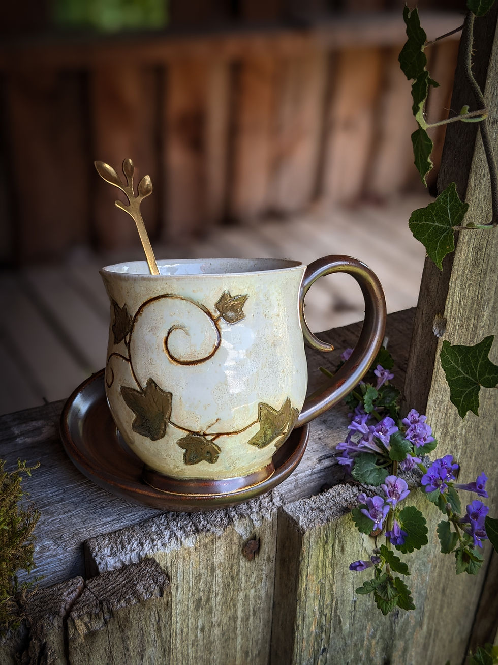 Miniature : "Lierre du jardin" - Service à thé en céramique