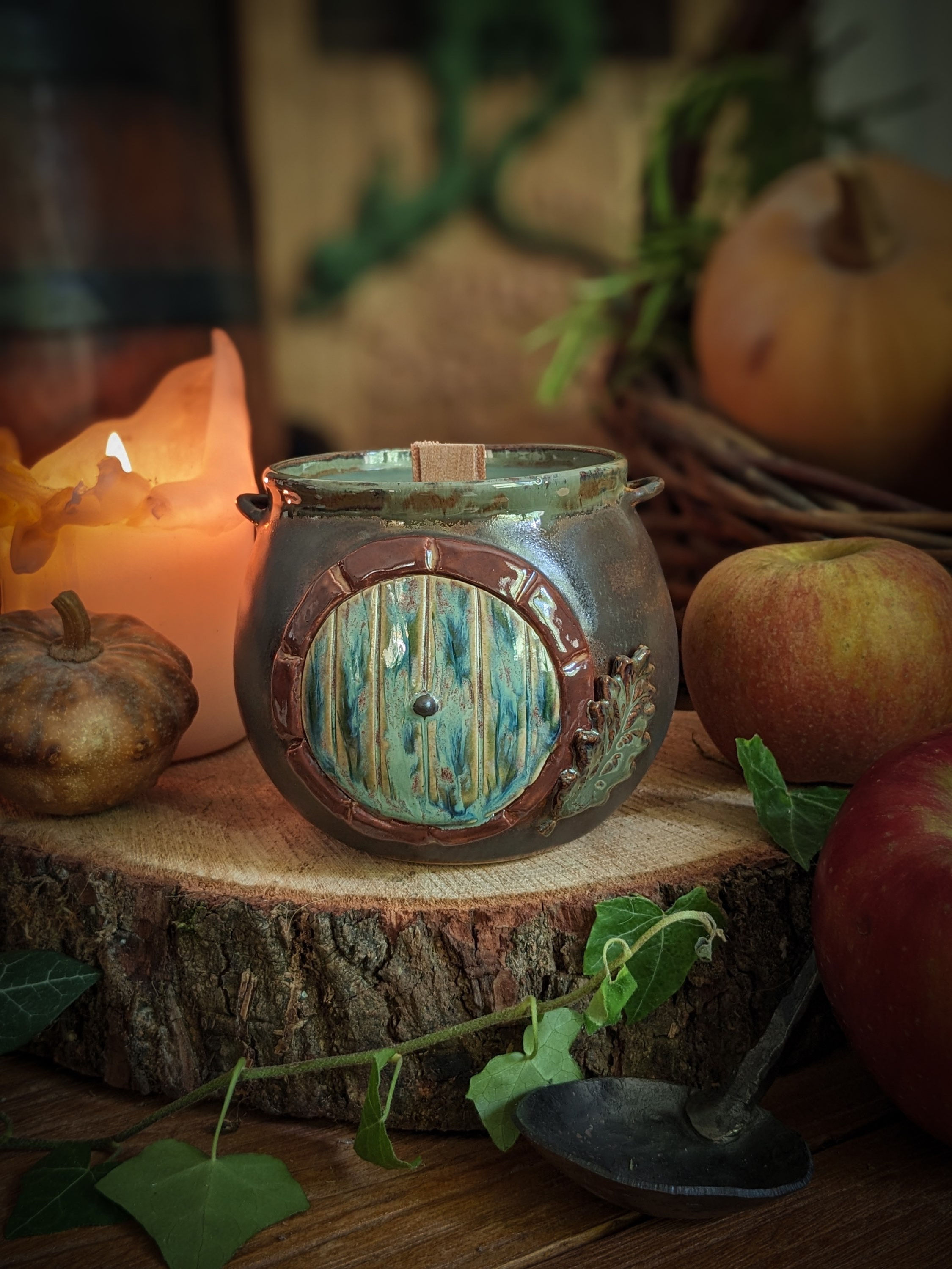 Porte de Hobbit verte - Bougie en céramique