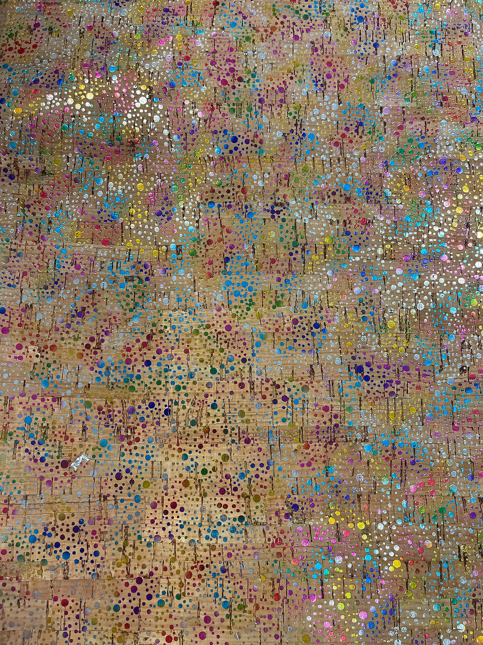 Thumbnail: Cork fabric with rainbow metallic drops