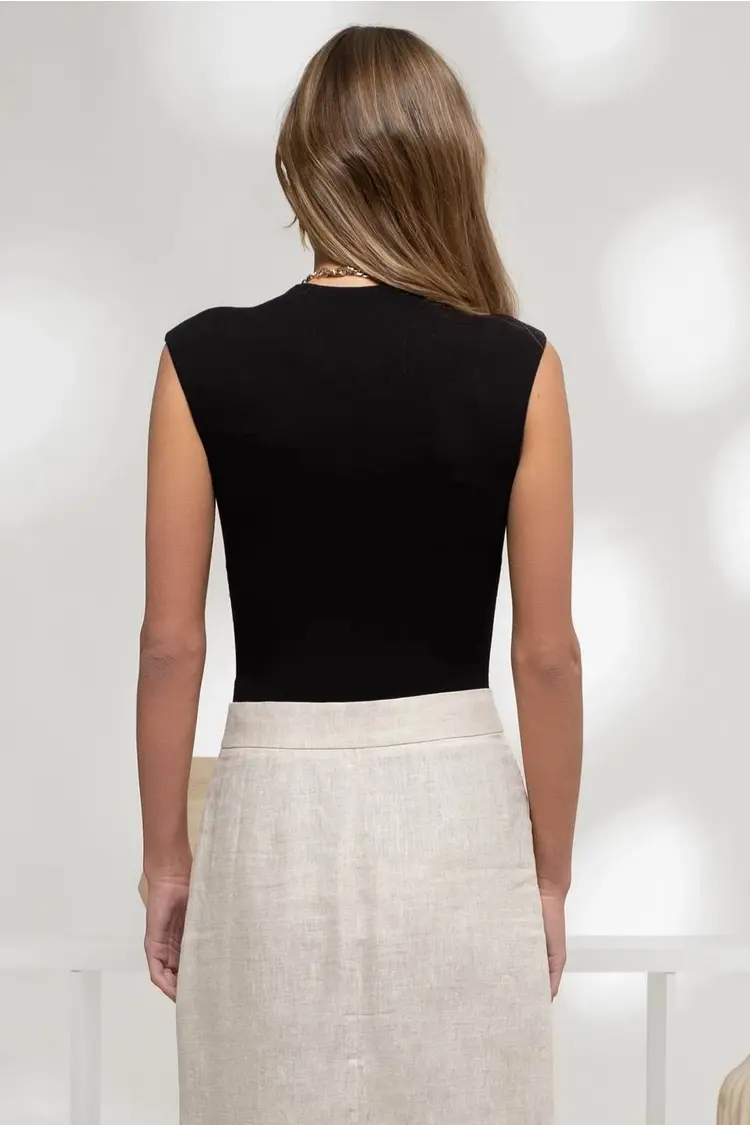 Thumbnail: Black Mock Neck Double Layer Bodysuit Rear View