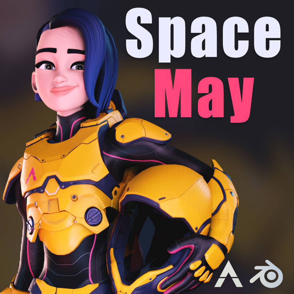 May geared up in her space suit. Movie-quality character rig for Blender.