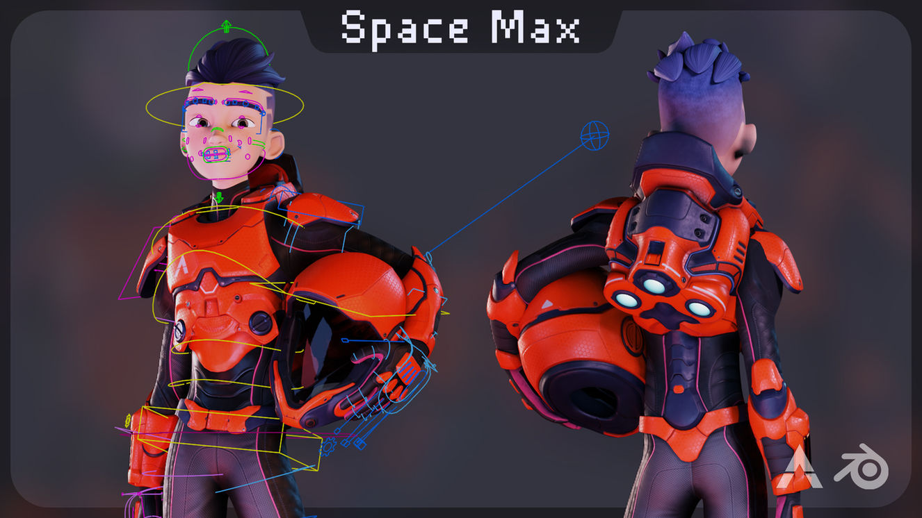 Movie quality character rig (Spacesuit Max) by TOAnimate Academy. A rigged movie quality animation character for blender. This and many more rigs available at TOAnimate Store, an asset store filled with high quality Blender rigs.