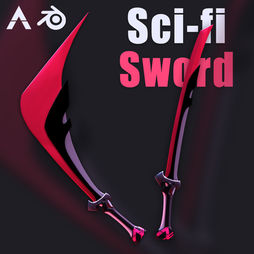 Sci-fi sword rig with smear controllers and duplicate blade controllers, perfect for any action scene. Movie-quality rigged asset for Blender.