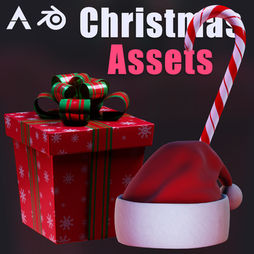 Christmas assets, such as a Santa hat rig, candy cane and a gift box rig. Movie-quality rigged asset for Blender.