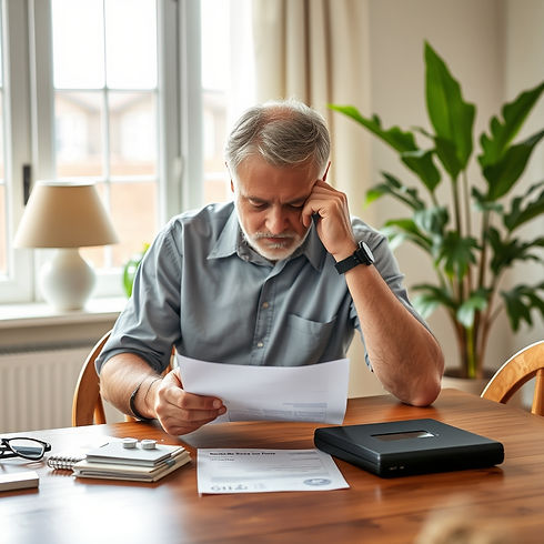 Homeowner stressing over high energy bill invoices on table.jpg
