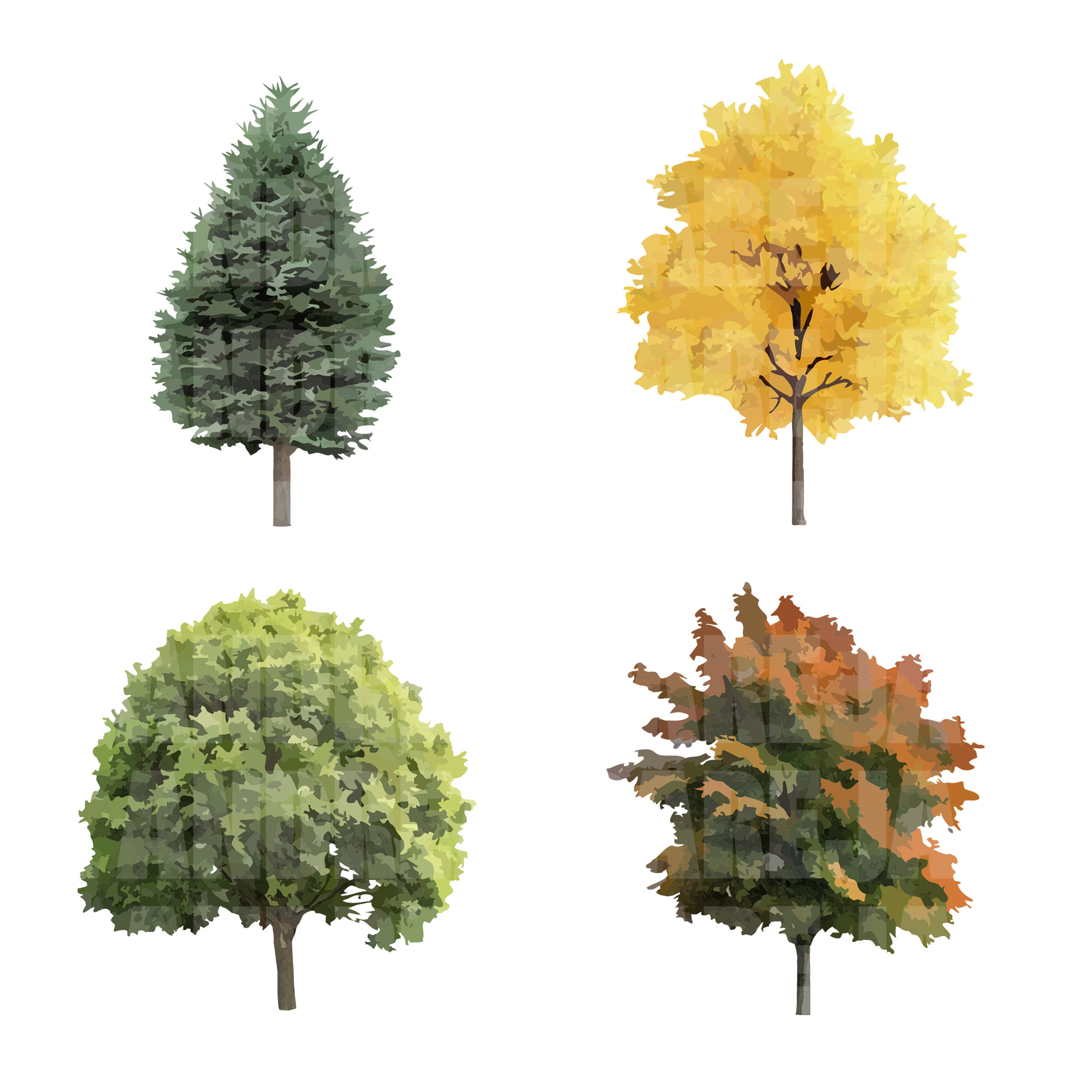 Flat Vector Trees 01 - Pack of 9
