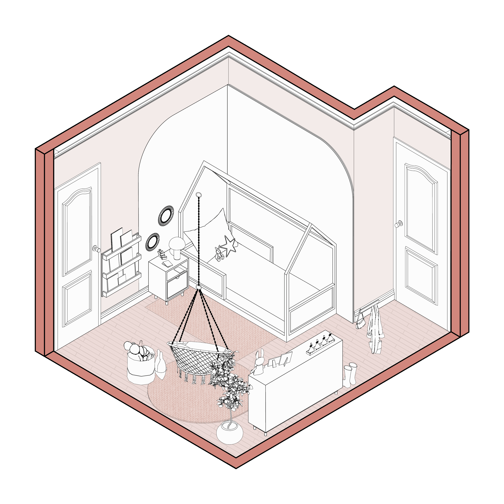 Interactive Illustration axonometry Interior design, architecture