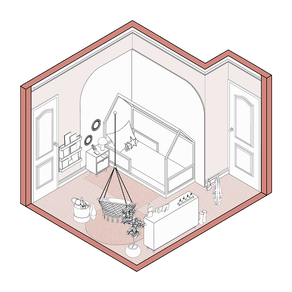 Axonometry interior design studying the child's routine