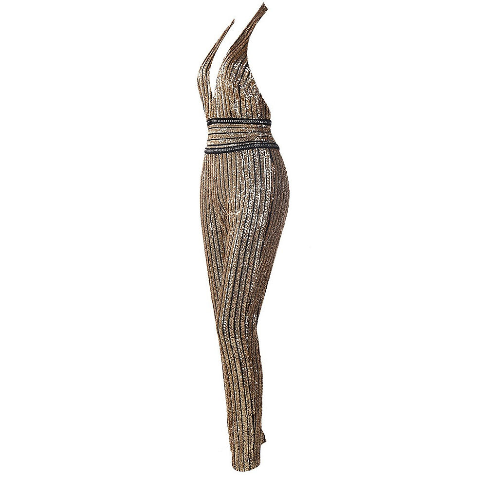 Miniatura: Gold Sequin Striped Jumpsuit