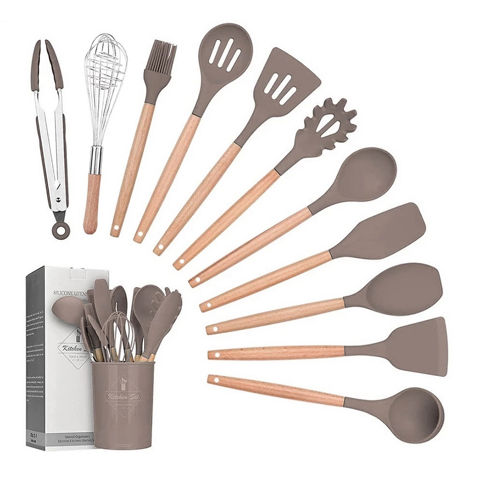 Miniatura: Kit C/12 Utensílios De Cozinha Silicone Cabo Madeira (smk09)