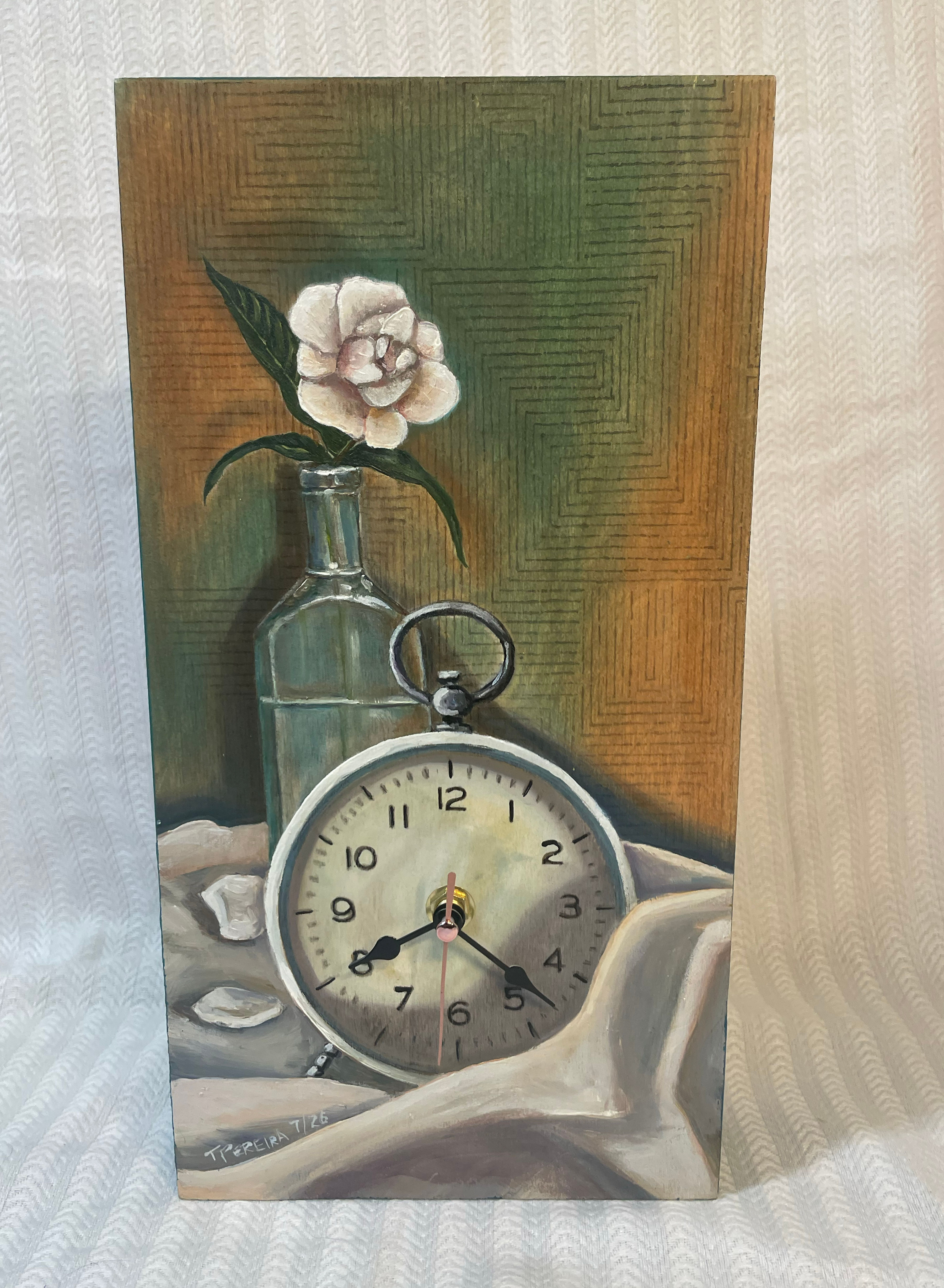 White Clock & Gardenia, Painting