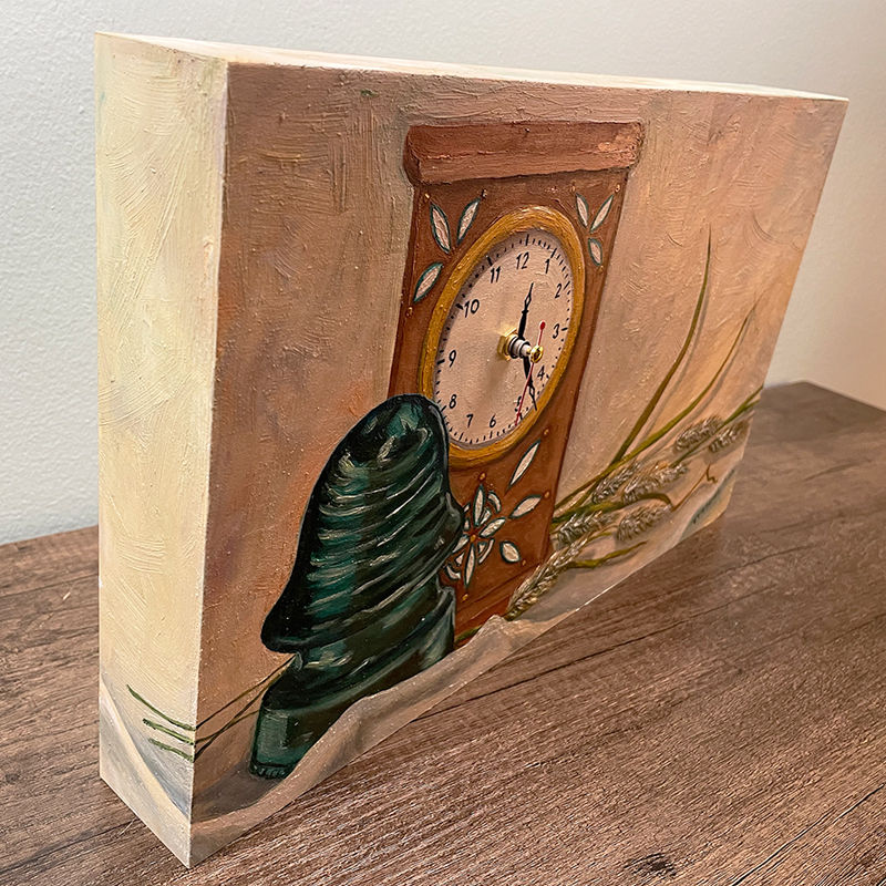 Thumbnail: Clock & Bunny Tail Flowers, Painting