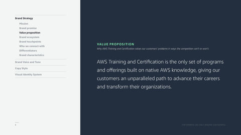 AWS Training and Certification Brand and Visual Guidelines Page 6  - Value Proposition