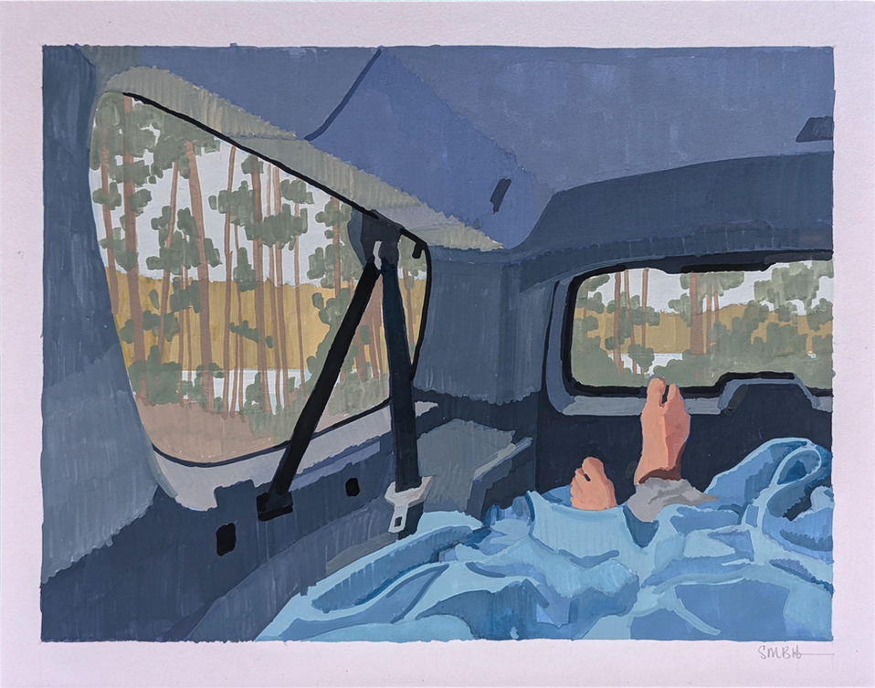 gouache painting of car camping sonja haroldson