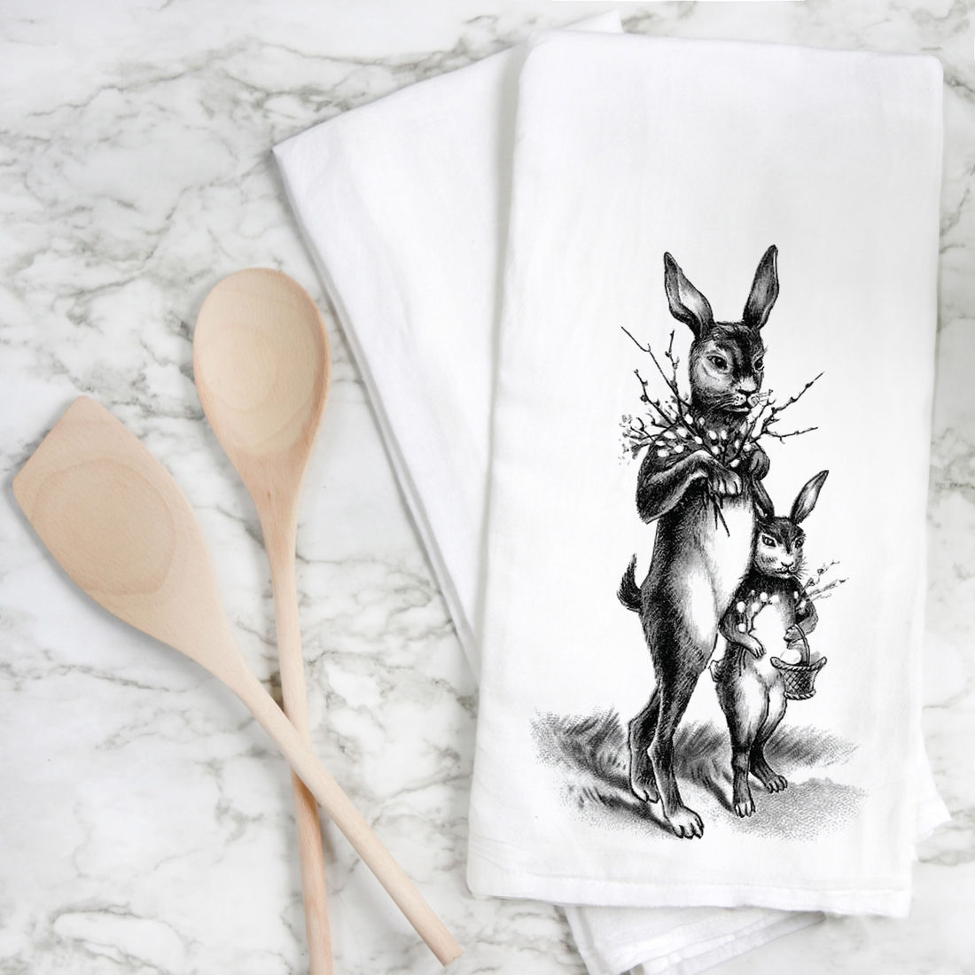 vintage bunnies tea towel