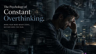Person overwhelmed with layered thoughts and reflections