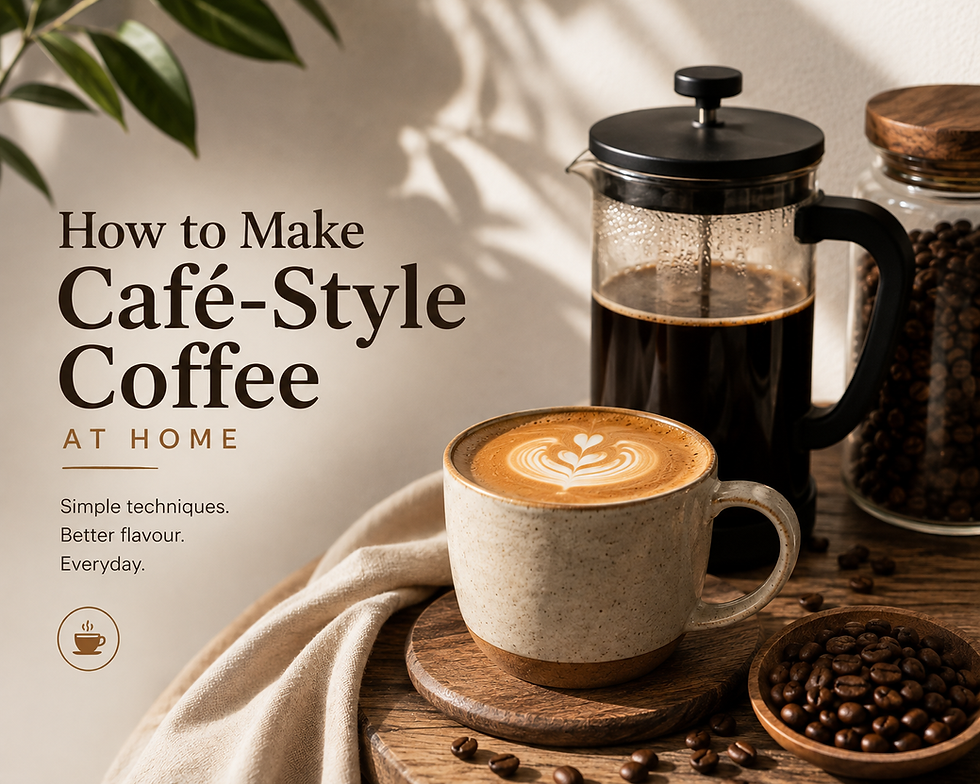 Café-style coffee prepared at home using simple brewing tools, milk and freshly brewed coffee without an expensive machine