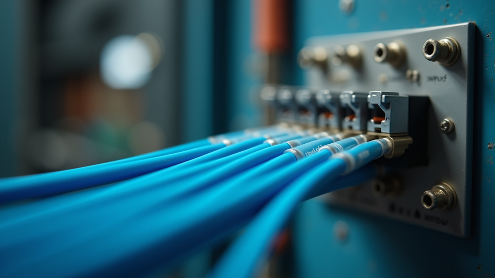 Close-up view of a fiber optic cable installation process