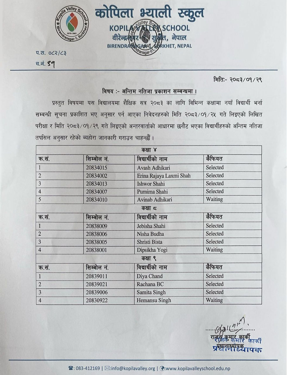 Merit-Based Admission Results Published (Session 2083)