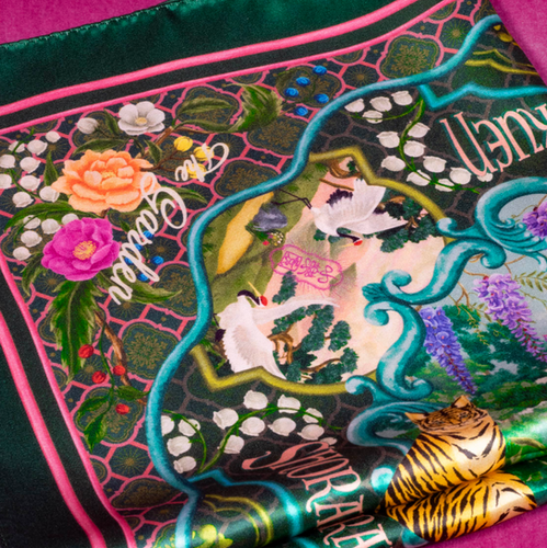 【未使用】マンハッタナーズ　シルクスカーフ「絵が二枚分」 楽天市場】シルクスカーフ マンハッタナーズ ネコ柄 日本製 おしゃれ