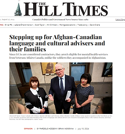 A Hill Times article on Stepping up for Afghan-Canadian language and cultural advisers and their families