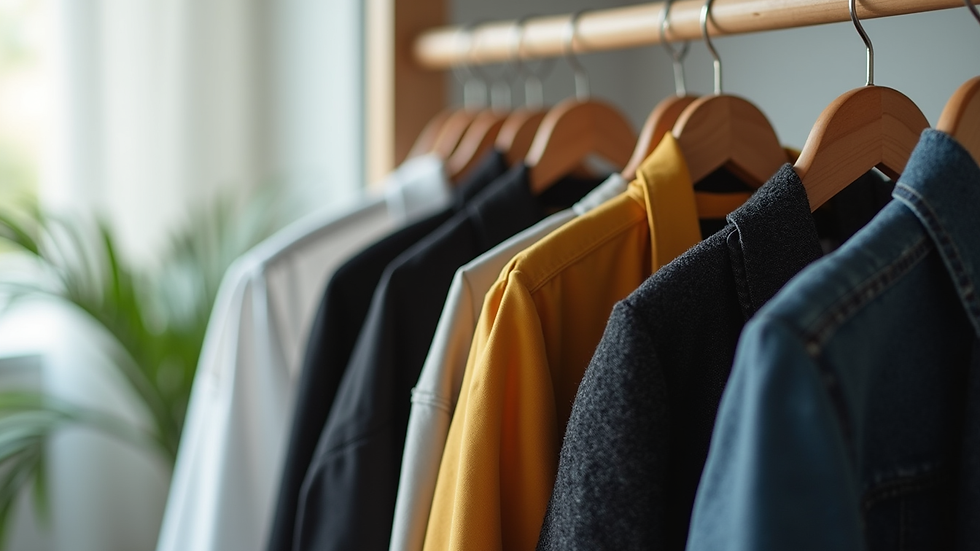 Close-up view of a trendy jacket hanging on a minimalist clothing rack