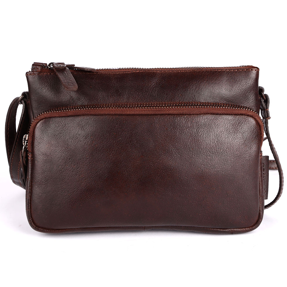 Thumbnail: Leren crossbody donkerbruine gloed