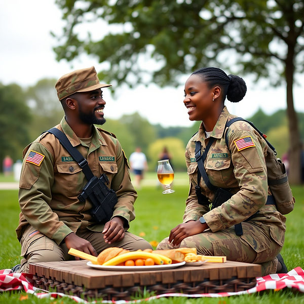 african american army man and woman in park having a picnic .jpg