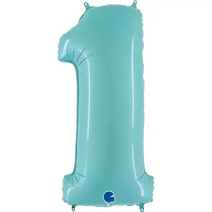 Balon z helem 0195 - 93 cm, miętowy, morski, błękitny, niebieski, cyfra 1