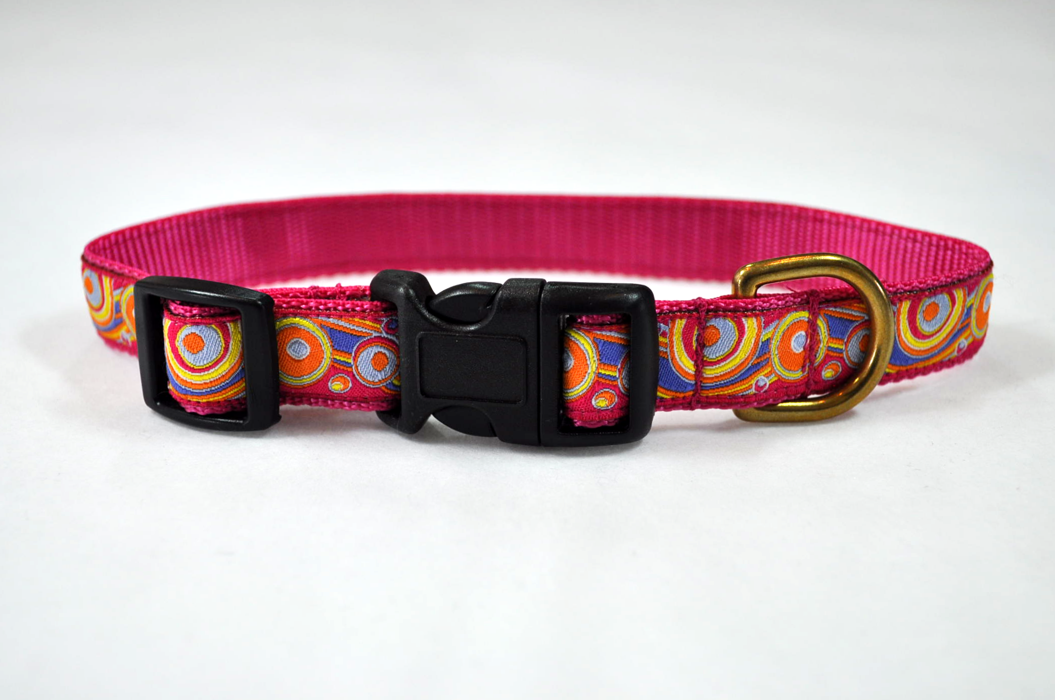 Atomic Bubbles Hot Pink/Orange on 3/4 inch Raspberry webbing