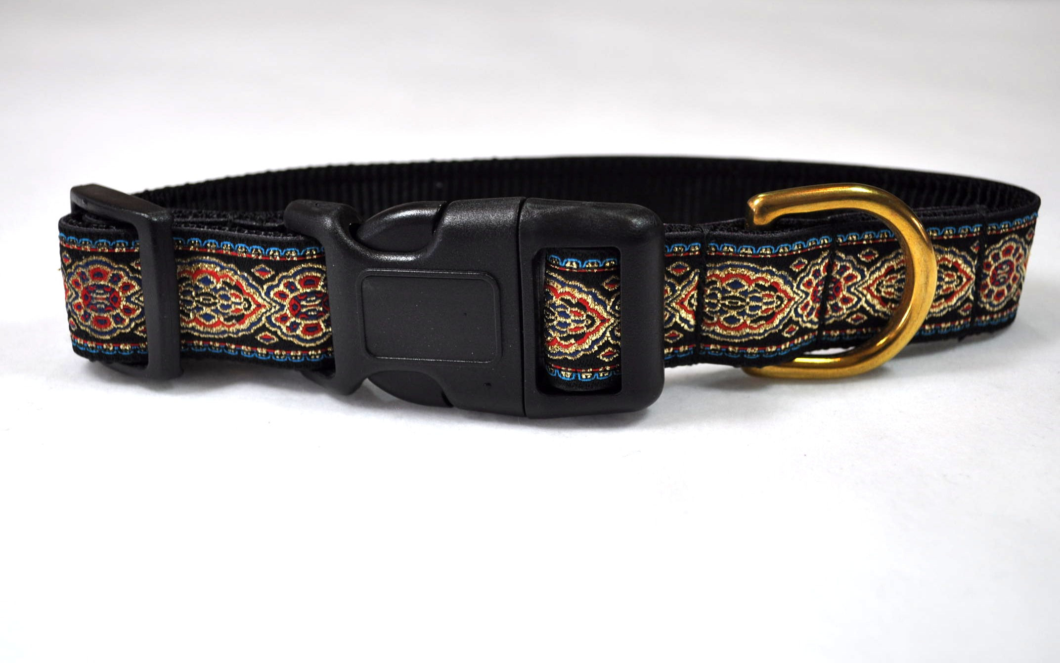 Persian Band,  Red, Royal, Gold on Black webbing, 1 inch