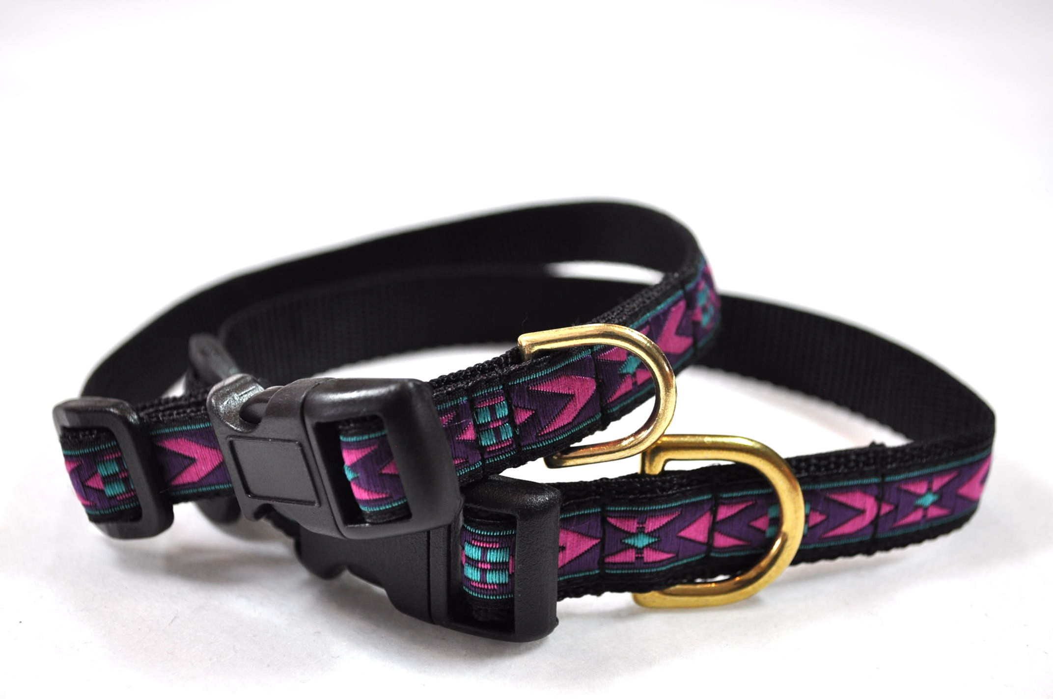 Aztec Ribbon, Aqua/Pink/Black/Purple on 5/8 inch Black Webbing