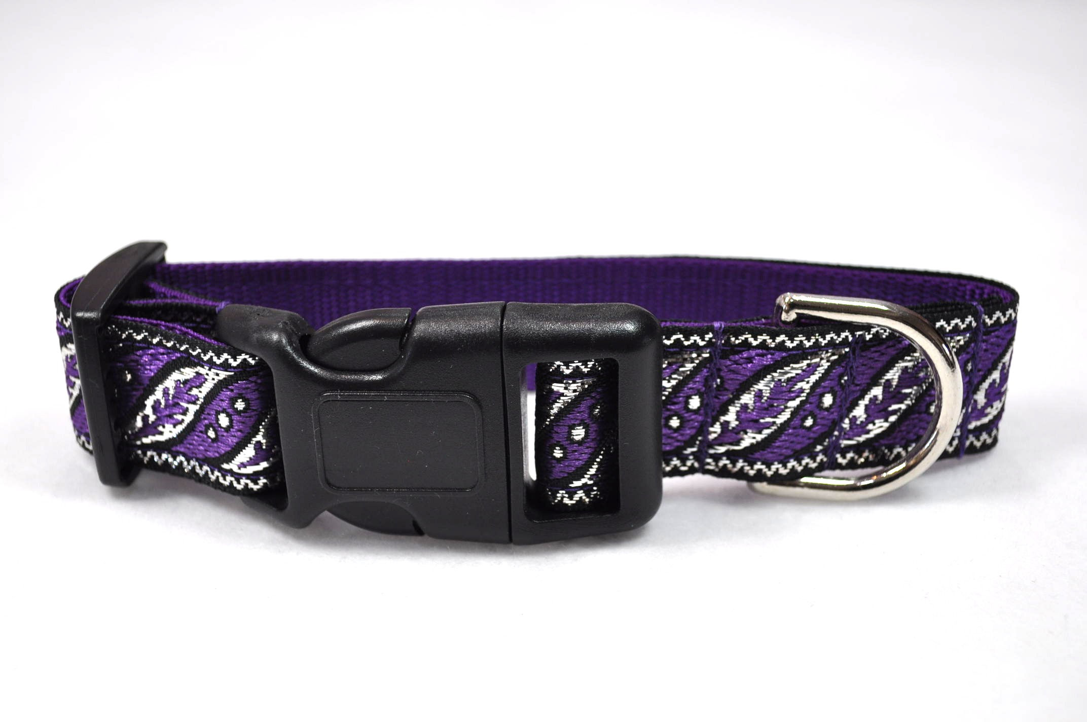 Slanted Leaves,  Purple and Silver, Purple webbing 1 inch