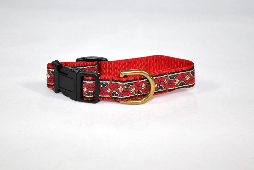 Thumbnail: Celtic Flowers Narrow, Red/Gold/Black on 5/8 inch Red Webbing