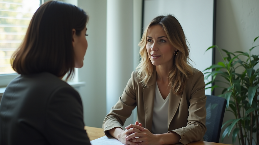 High angle view of a person consulting with a therapist in an office