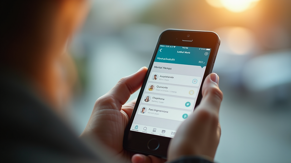 Close-up view of a smartphone showing a mental health app interface